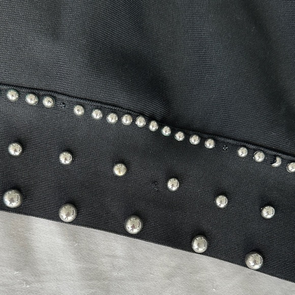 Chic Strapless Black Dress with Metal Stud Detailing - Picture 3 of 7